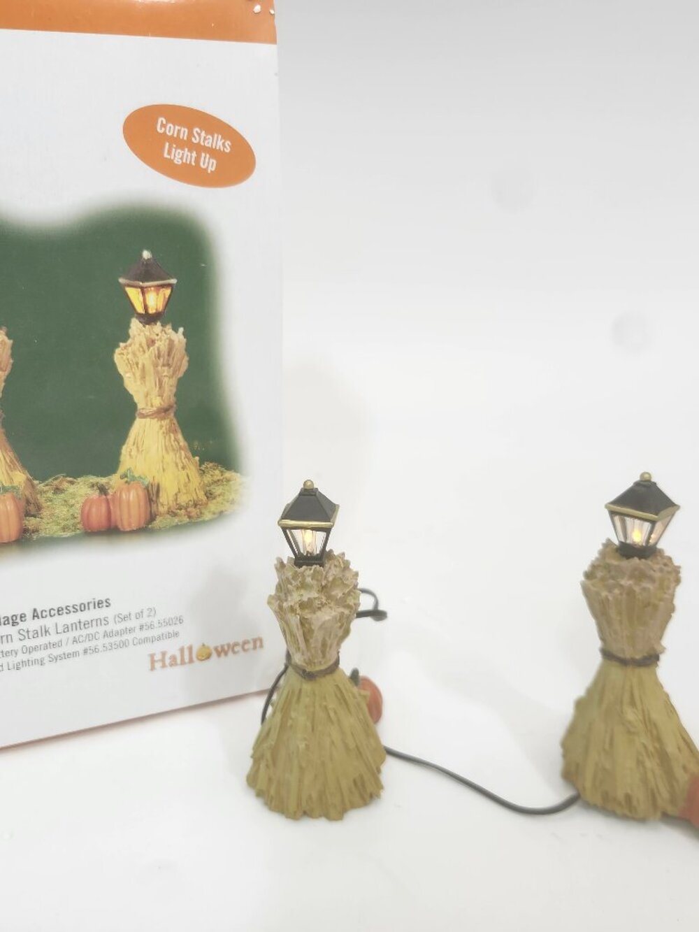 Retired Department 56 Halloween Village Accessories, Corn Stalk Lanterns
